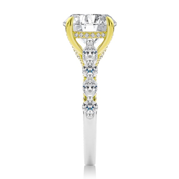 14k Yellow Gold Two-tone Layered Diamond Engagement Ring - Side View -  108073 - Thumbnail