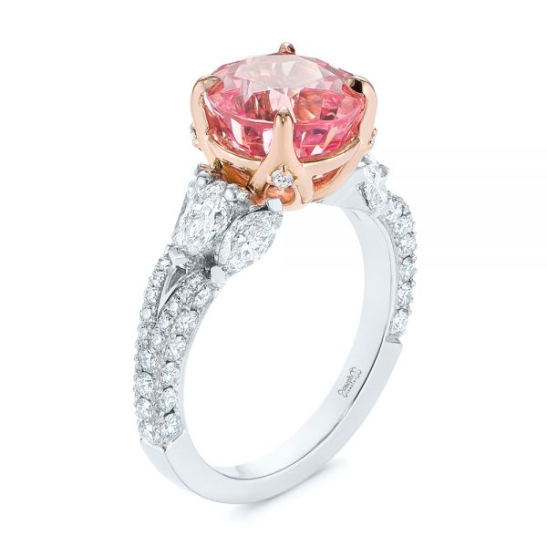  14K Gold And 18k Rose Gold 14K Gold And 18k Rose Gold Two-tone Padparadscha Sapphire And Diamond Engagement Ring - Three-Quarter View -  104861