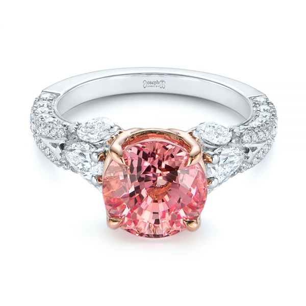  14K Gold And 14k Rose Gold 14K Gold And 14k Rose Gold Two-tone Padparadscha Sapphire And Diamond Engagement Ring - Flat View -  104861