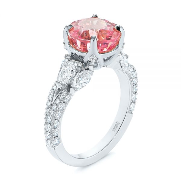  14K Gold And 18k White Gold 14K Gold And 18k White Gold Two-tone Padparadscha Sapphire And Diamond Engagement Ring - Three-Quarter View -  104861