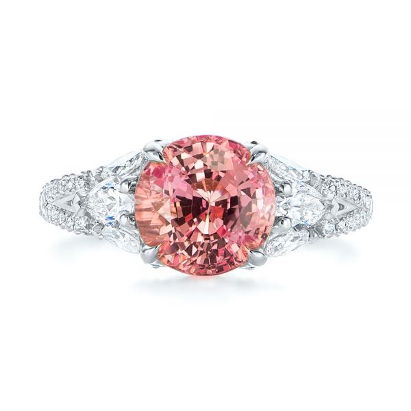  14K Gold And 14k White Gold 14K Gold And 14k White Gold Two-tone Padparadscha Sapphire And Diamond Engagement Ring - Top View -  104861