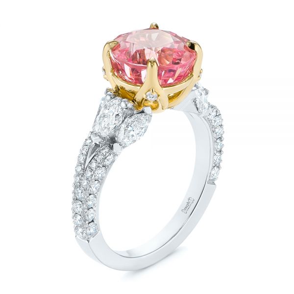  Platinum And 18k Yellow Gold Platinum And 18k Yellow Gold Two-tone Padparadscha Sapphire And Diamond Engagement Ring - Three-Quarter View -  104861