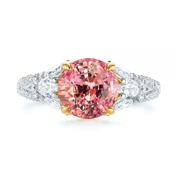 Platinum And 14k Yellow Gold Platinum And 14k Yellow Gold Two-tone Padparadscha Sapphire And Diamond Engagement Ring - Top View -  104861