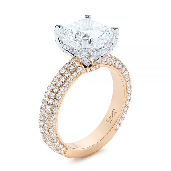 18k Rose Gold And 18K Gold 18k Rose Gold And 18K Gold Two-tone Pave Cushion Cut Diamond Engagement Ring - Three-Quarter View -  105285