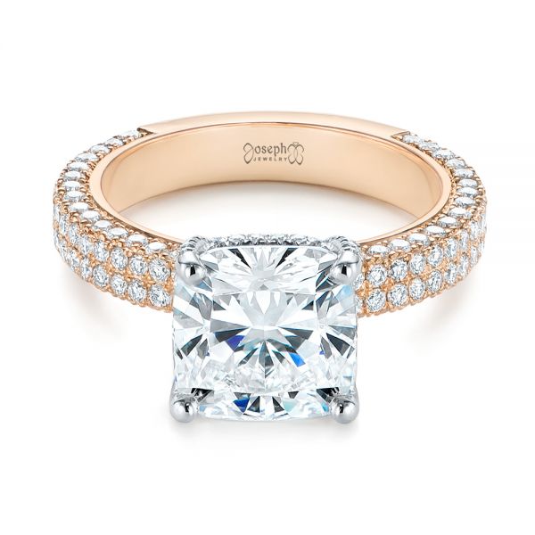 18k Rose Gold And Platinum 18k Rose Gold And Platinum Two-tone Pave Cushion Cut Diamond Engagement Ring - Flat View -  105285