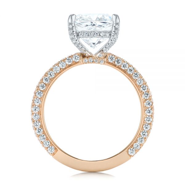 18k Rose Gold And Platinum 18k Rose Gold And Platinum Two-tone Pave Cushion Cut Diamond Engagement Ring - Front View -  105285