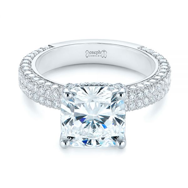 18k White Gold And Platinum 18k White Gold And Platinum Two-tone Pave Cushion Cut Diamond Engagement Ring - Flat View -  105285