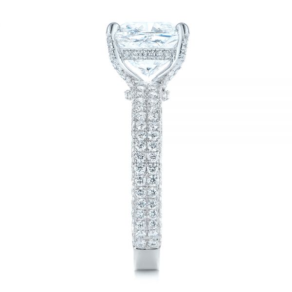 14k White Gold And Platinum 14k White Gold And Platinum Two-tone Pave Cushion Cut Diamond Engagement Ring - Side View - 105285