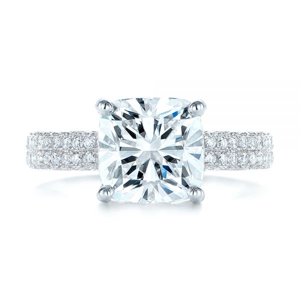 14k White Gold And Platinum 14k White Gold And Platinum Two-tone Pave Cushion Cut Diamond Engagement Ring - Top View - 105285