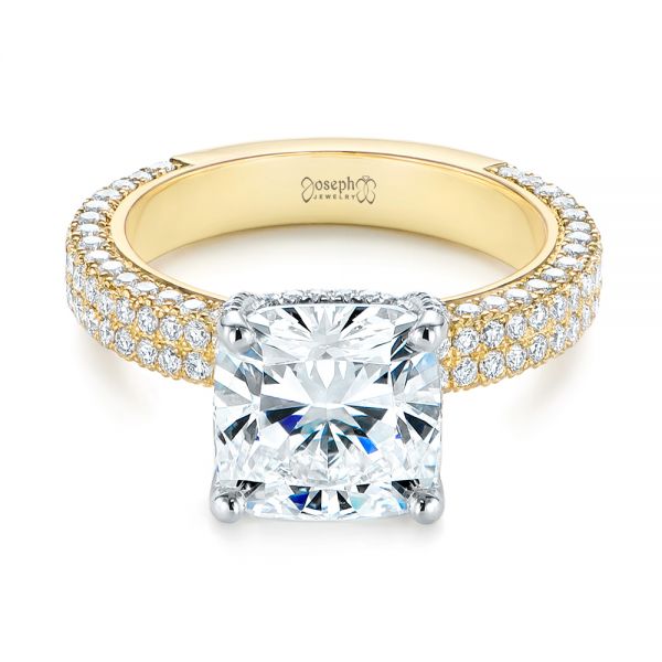 18k Yellow Gold And 18K Gold 18k Yellow Gold And 18K Gold Two-tone Pave Cushion Cut Diamond Engagement Ring - Flat View - 105285