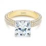 18k Yellow Gold And Platinum Two-tone Pave Cushion Cut Diamond Engagement Ring - Flat View -  105285 - Thumbnail