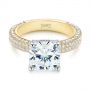 14k Yellow Gold And Platinum 14k Yellow Gold And Platinum Two-tone Pave Cushion Cut Diamond Engagement Ring - Flat View -  105285 - Thumbnail