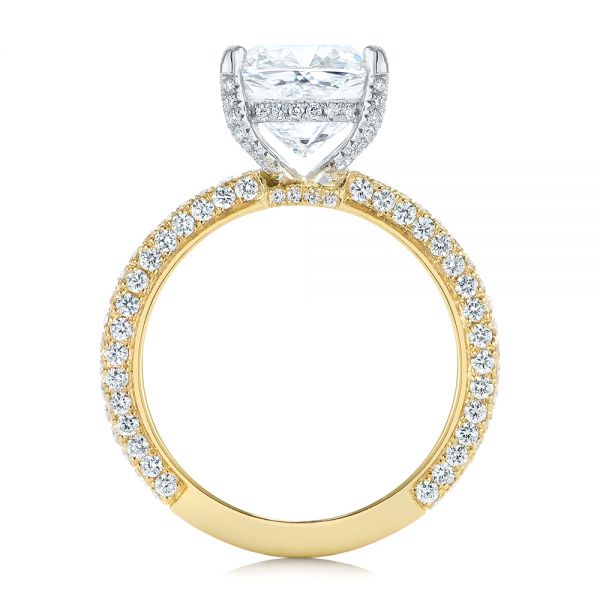 18k Yellow Gold And Platinum Two-tone Pave Cushion Cut Diamond Engagement Ring - Front View -  105285