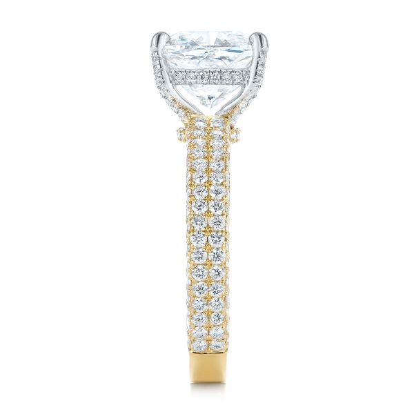 18k Yellow Gold And 18K Gold 18k Yellow Gold And 18K Gold Two-tone Pave Cushion Cut Diamond Engagement Ring - Side View - 105285