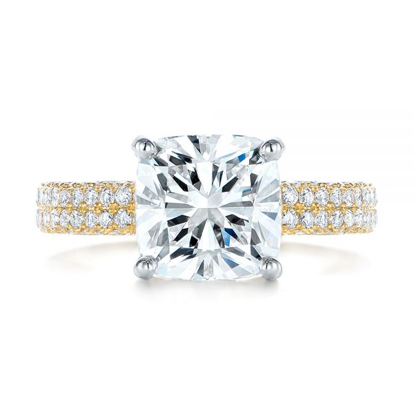 18k Yellow Gold And 18K Gold 18k Yellow Gold And 18K Gold Two-tone Pave Cushion Cut Diamond Engagement Ring - Top View - 105285