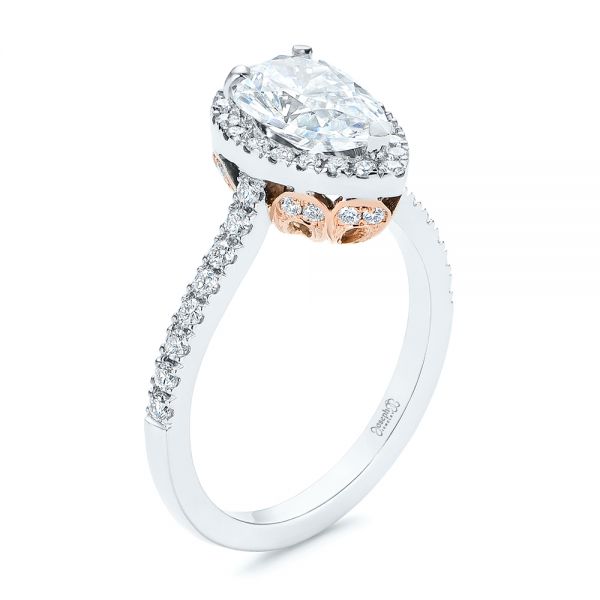  14K Gold And 14k Rose Gold 14K Gold And 14k Rose Gold Two-tone Pear Diamond Halo Engagement Ring - Three-Quarter View -  105215