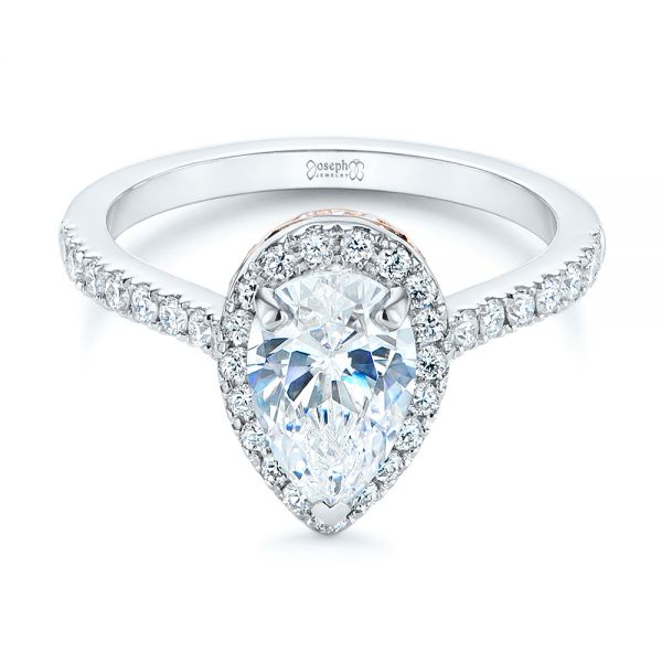  Platinum And 18k Rose Gold Platinum And 18k Rose Gold Two-tone Pear Diamond Halo Engagement Ring - Flat View -  105215