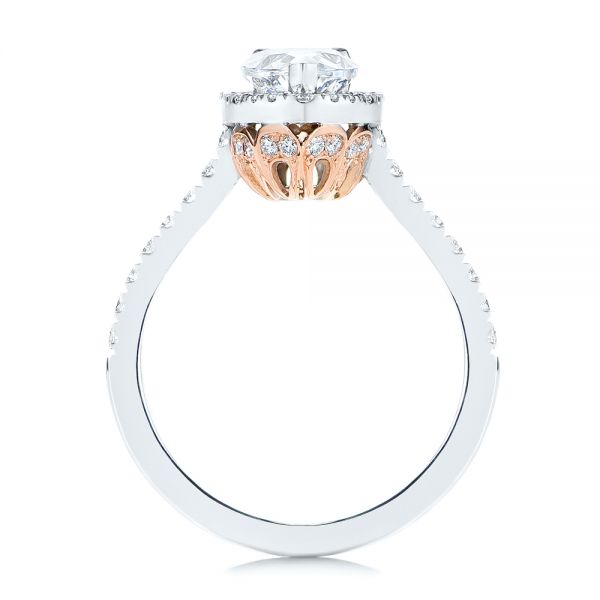 18K Gold And 14k Rose Gold Two-tone Pear Diamond Halo Engagement Ring - Front View - 105215