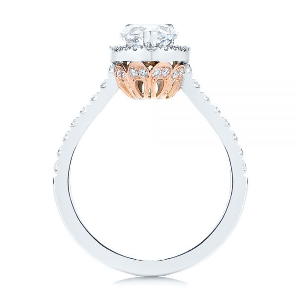  14K Gold And 18k Rose Gold 14K Gold And 18k Rose Gold Two-tone Pear Diamond Halo Engagement Ring - Front View -  105215