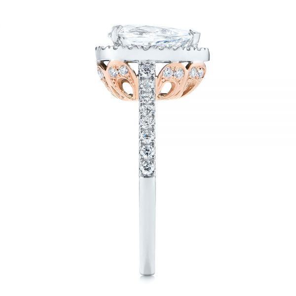 18K Gold And 14k Rose Gold Two-tone Pear Diamond Halo Engagement Ring - Side View - 105215