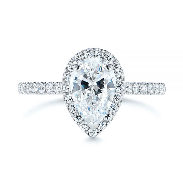 18K Gold And 14k Rose Gold Two-tone Pear Diamond Halo Engagement Ring - Top View - 105215