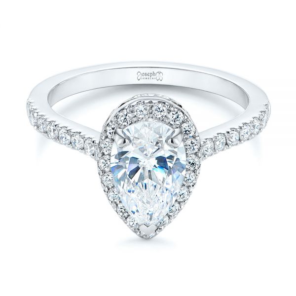  Platinum And Platinum Platinum And Platinum Two-tone Pear Diamond Halo Engagement Ring - Flat View -  105215