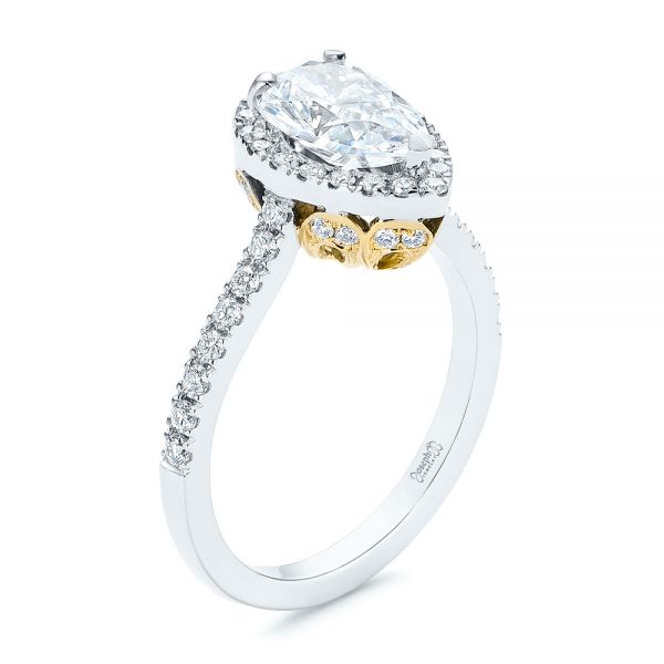  Platinum And 18k Yellow Gold Platinum And 18k Yellow Gold Two-tone Pear Diamond Halo Engagement Ring - Three-Quarter View -  105215