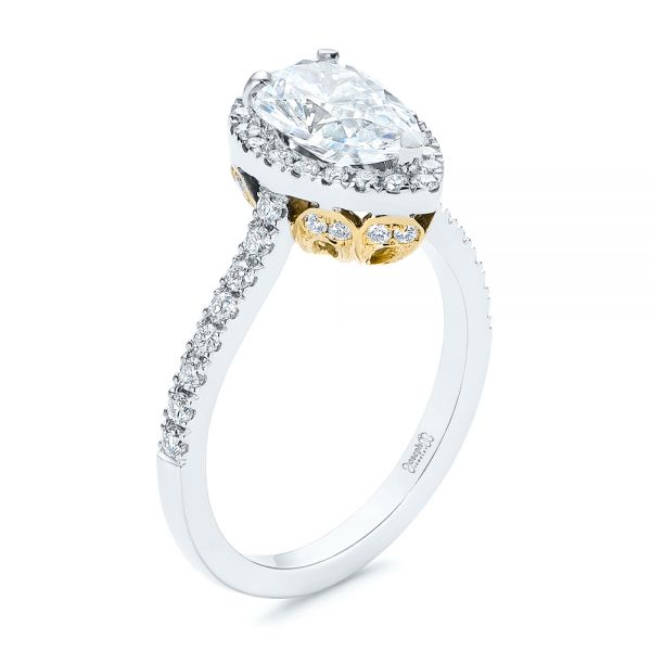 18K Gold And 14k Yellow Gold 18K Gold And 14k Yellow Gold Two-tone Pear Diamond Halo Engagement Ring - Three-Quarter View - 105215