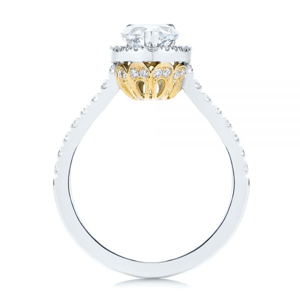  18K Gold And 18k Yellow Gold 18K Gold And 18k Yellow Gold Two-tone Pear Diamond Halo Engagement Ring - Front View -  105215