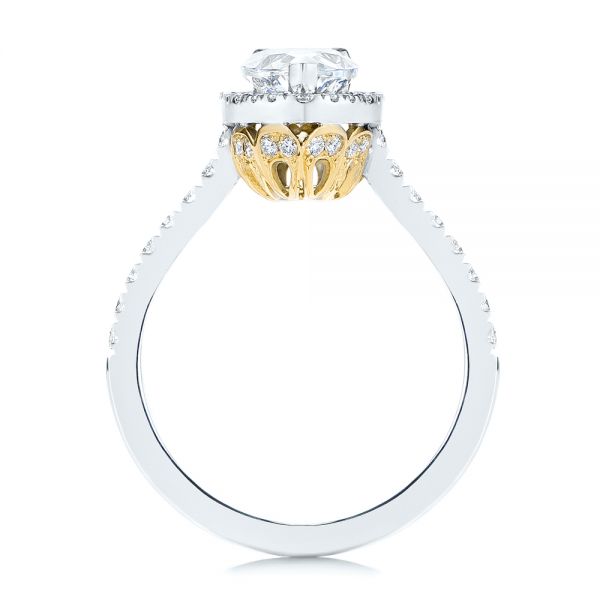 18K Gold And 14k Yellow Gold 18K Gold And 14k Yellow Gold Two-tone Pear Diamond Halo Engagement Ring - Front View - 105215