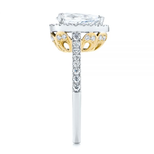  Platinum And 18k Yellow Gold Platinum And 18k Yellow Gold Two-tone Pear Diamond Halo Engagement Ring - Side View -  105215