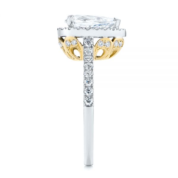 18K Gold And 14k Yellow Gold 18K Gold And 14k Yellow Gold Two-tone Pear Diamond Halo Engagement Ring - Side View - 105215