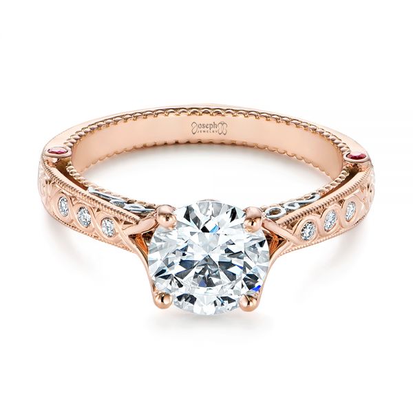 14k Rose Gold And Platinum Two-tone Ruby And Diamond Vintage-inspired Engagement Ring - Flat View -  105312