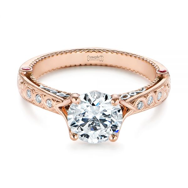 14k Rose Gold And 14K Gold 14k Rose Gold And 14K Gold Two-tone Ruby And Diamond Vintage-inspired Engagement Ring - Flat View -  105312