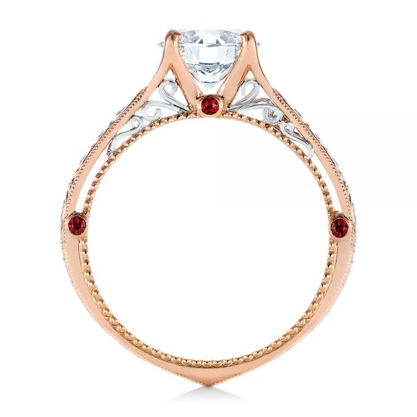 18k Rose Gold And Platinum 18k Rose Gold And Platinum Two-tone Ruby And Diamond Vintage-inspired Engagement Ring - Front View -  105312