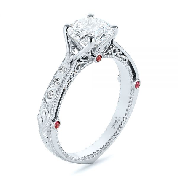 14k White Gold And Platinum 14k White Gold And Platinum Two-tone Ruby And Diamond Vintage-inspired Engagement Ring - Three-Quarter View -  105312