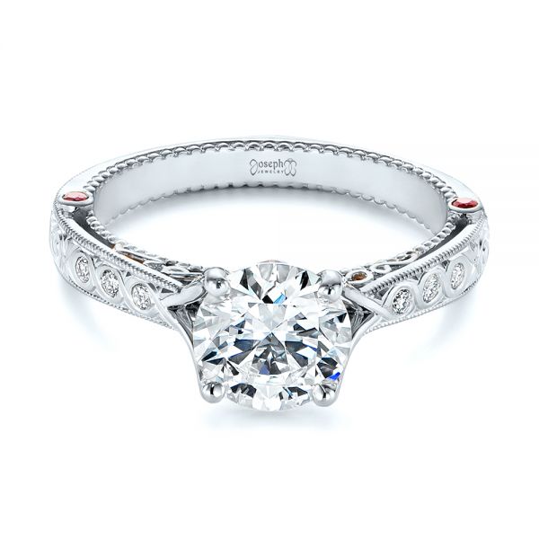 Platinum And Platinum Platinum And Platinum Two-tone Ruby And Diamond Vintage-inspired Engagement Ring - Flat View - 105312
