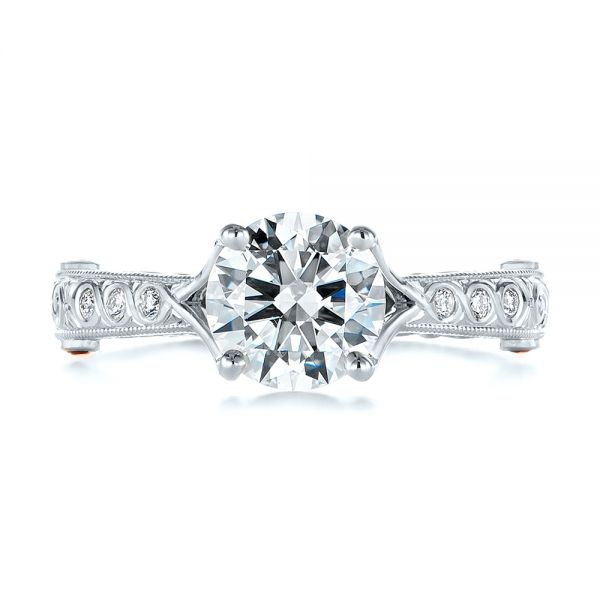 Platinum And Platinum Platinum And Platinum Two-tone Ruby And Diamond Vintage-inspired Engagement Ring - Top View - 105312