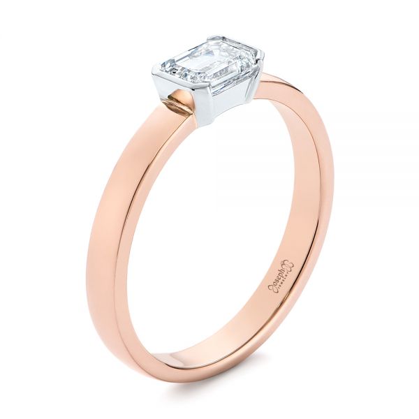 14k Rose Gold And Platinum Two-tone Semi-bezel Solitaire Diamond Engagement - Three-Quarter View -  105745