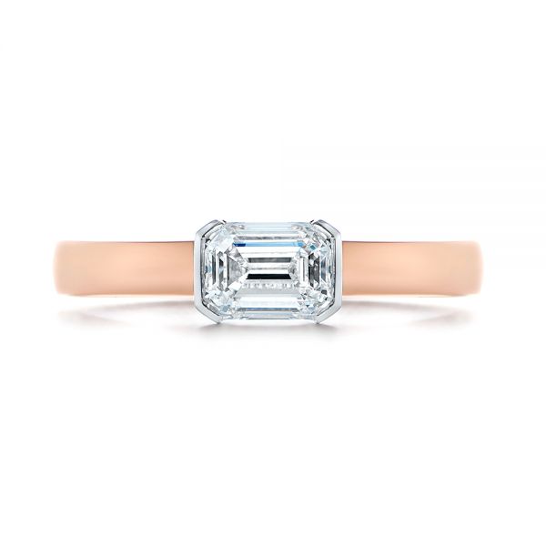 14k Rose Gold And Platinum Two-tone Semi-bezel Solitaire Diamond Engagement - Top View -  105745