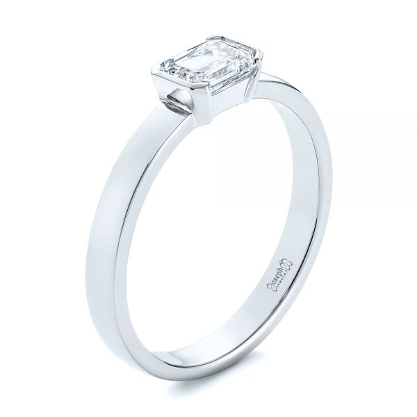 14k White Gold And 18K Gold 14k White Gold And 18K Gold Two-tone Semi-bezel Solitaire Diamond Engagement - Three-Quarter View -  105745