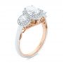  Platinum And 14k Rose Gold Two-tone Three Stone Diamond Halo Engagement Ring - Three-Quarter View -  104860 - Thumbnail