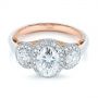  18K Gold And 14k Rose Gold 18K Gold And 14k Rose Gold Two-tone Three Stone Diamond Halo Engagement Ring - Flat View -  104860 - Thumbnail