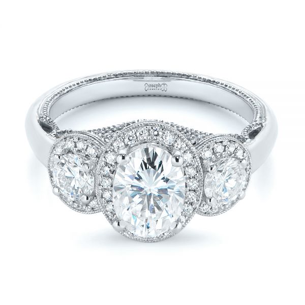 Platinum And 18k White Gold Platinum And 18k White Gold Two-tone Three Stone Diamond Halo Engagement Ring - Flat View - 104860