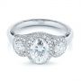 Platinum And Platinum Platinum And Platinum Two-tone Three Stone Diamond Halo Engagement Ring - Flat View -  104860 - Thumbnail
