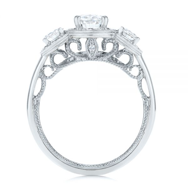  Platinum And Platinum Platinum And Platinum Two-tone Three Stone Diamond Halo Engagement Ring - Front View -  104860