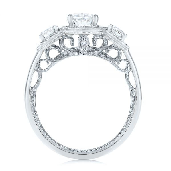 Platinum And 18k White Gold Platinum And 18k White Gold Two-tone Three Stone Diamond Halo Engagement Ring - Front View - 104860