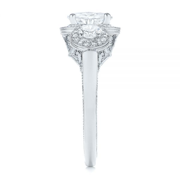  Platinum And Platinum Platinum And Platinum Two-tone Three Stone Diamond Halo Engagement Ring - Side View -  104860