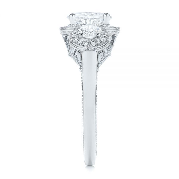 Platinum And 18k White Gold Platinum And 18k White Gold Two-tone Three Stone Diamond Halo Engagement Ring - Side View - 104860