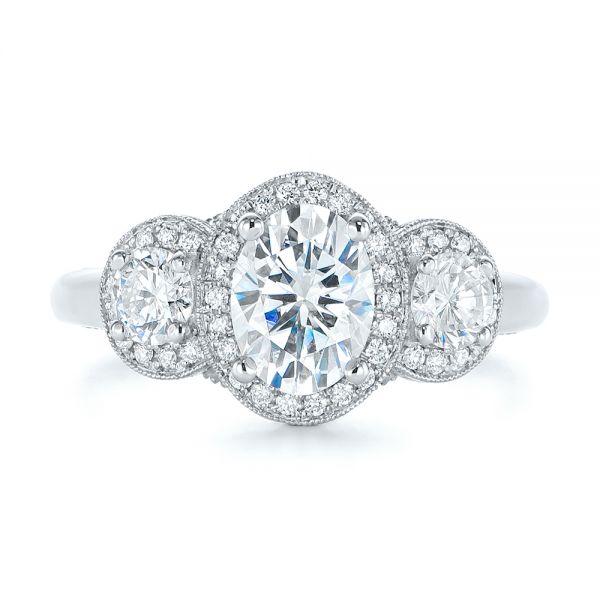  Platinum And Platinum Platinum And Platinum Two-tone Three Stone Diamond Halo Engagement Ring - Top View -  104860